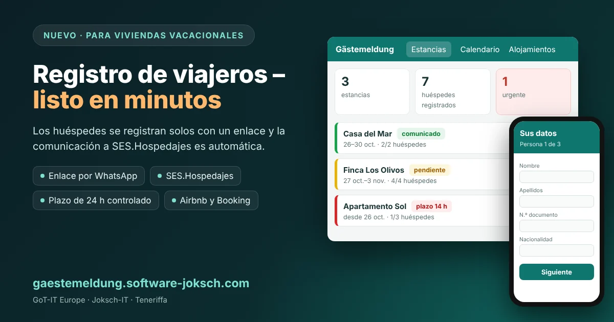 Gästemeldung – Gästemeldung – registro de viajeros en minutos